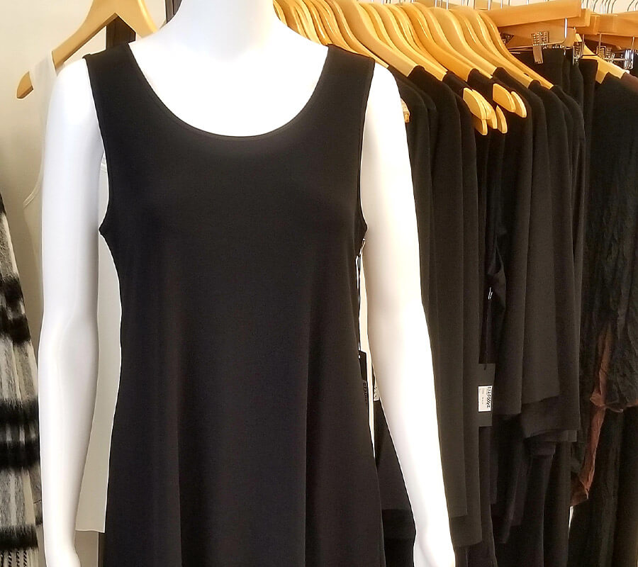 female mannequin wearing a black tank top